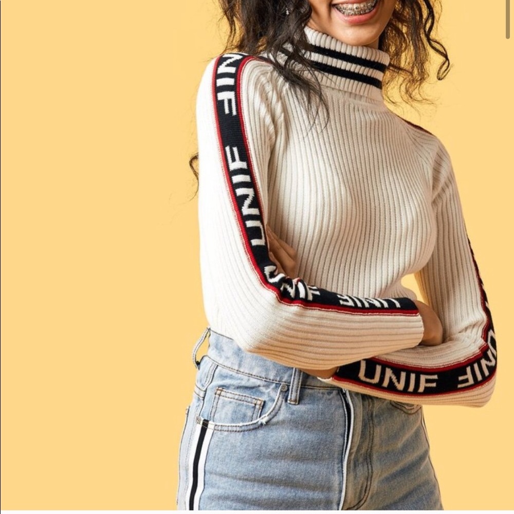 UNIF Cropped Top Badsport White Turtleneck Sweater - Picture 2 of 13